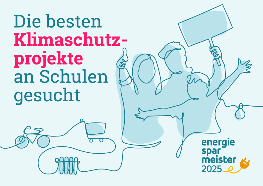 Logo des Energeisparmeisterprojektes mit dem Text: "Die besnten Klimaschutzprojekte an Schulen gesucht"