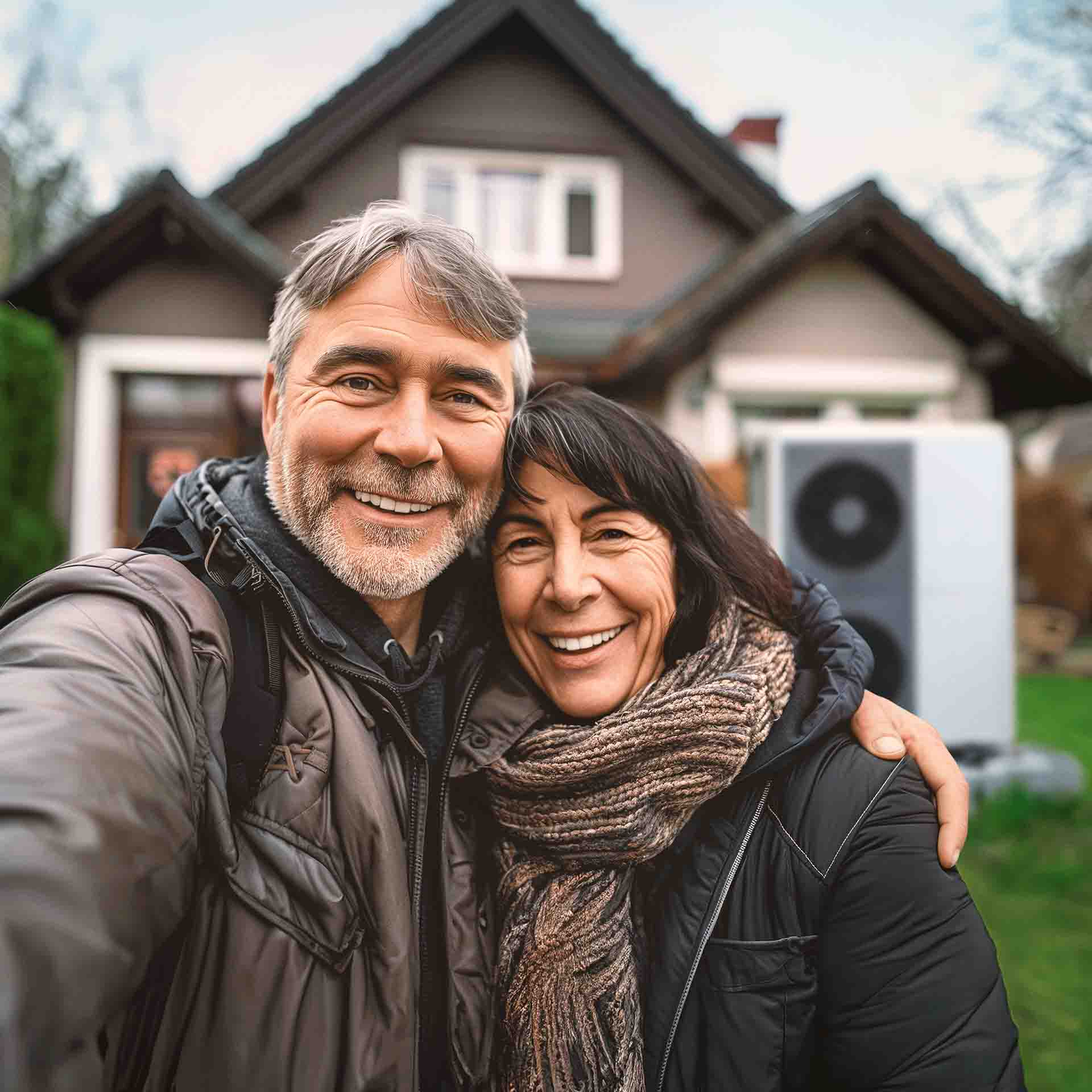 Familie im Haus mit Blick nach draußen